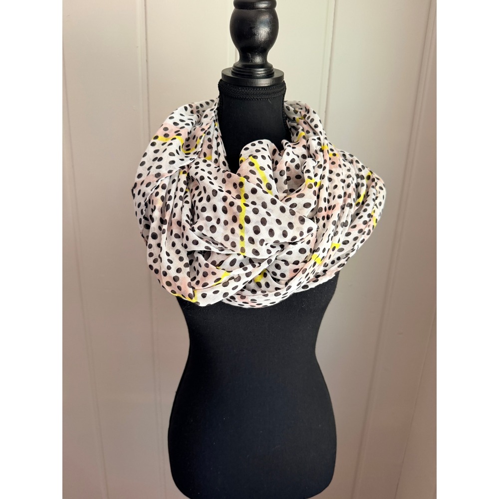 BCBGeneration Infinity Scarf White Black Polka Dot Yellow Stripe Lightweight
